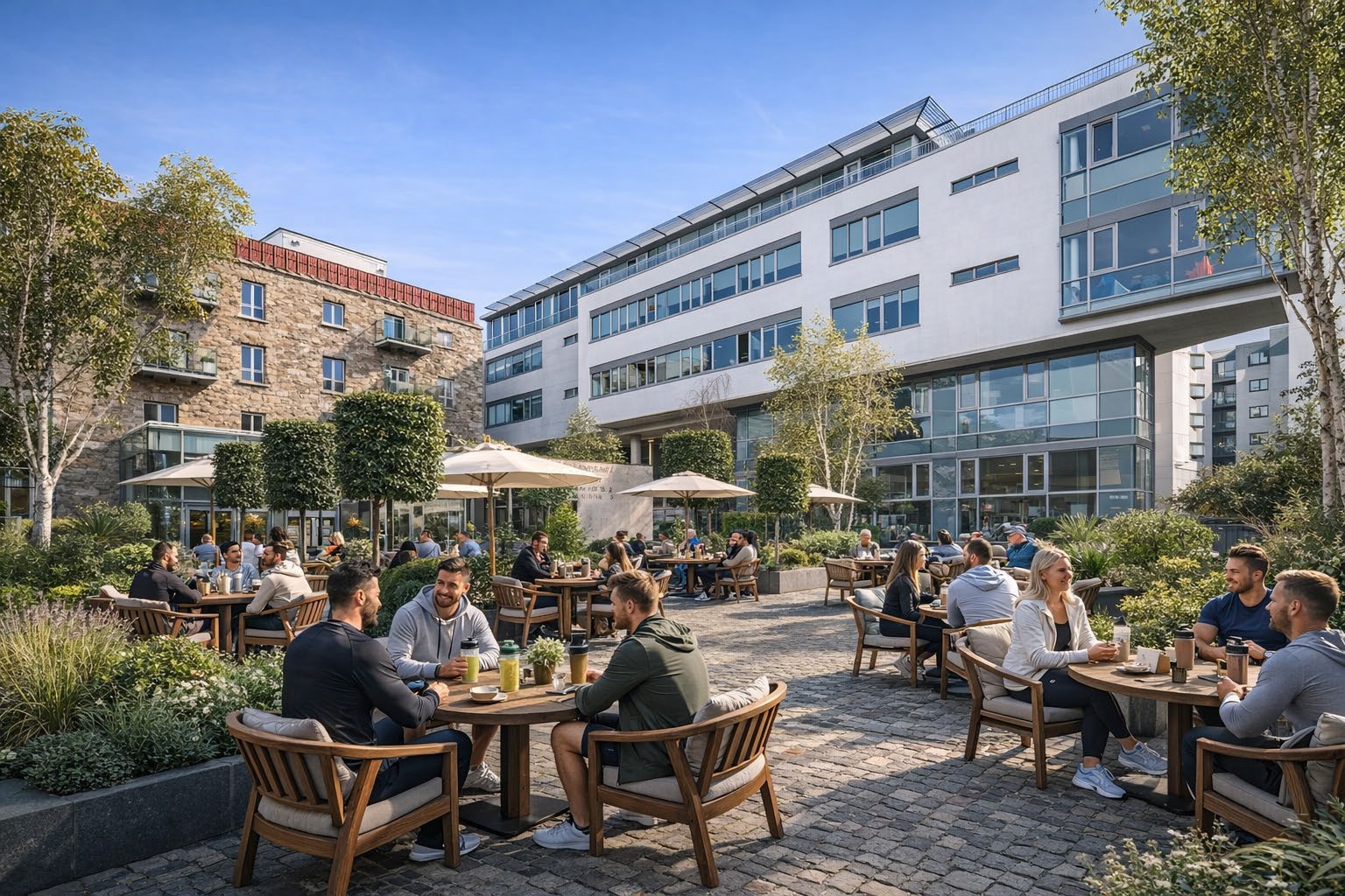 Healthy café and social refuel hub — Fumbally Square terrace