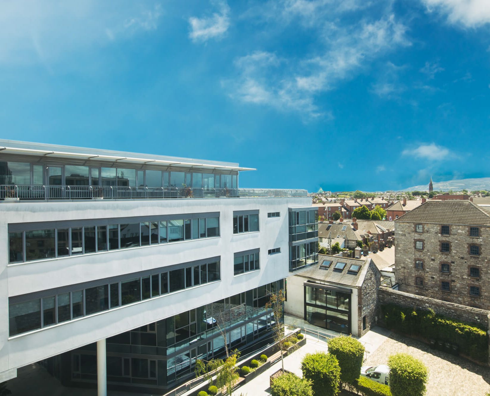 Fumbally Square — modern office frontage at the entrance to the estate